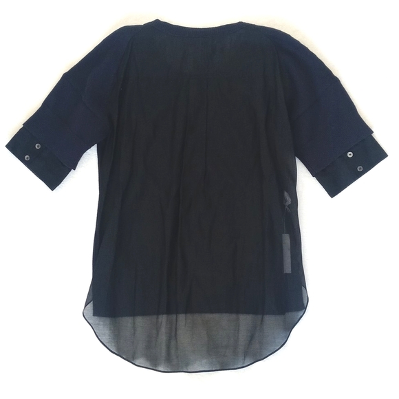 10 Crosby Derek Lam Women's Navy Blue Cashmere & Silk Short Sleeve Sweater Top L - Picture 11 of 13